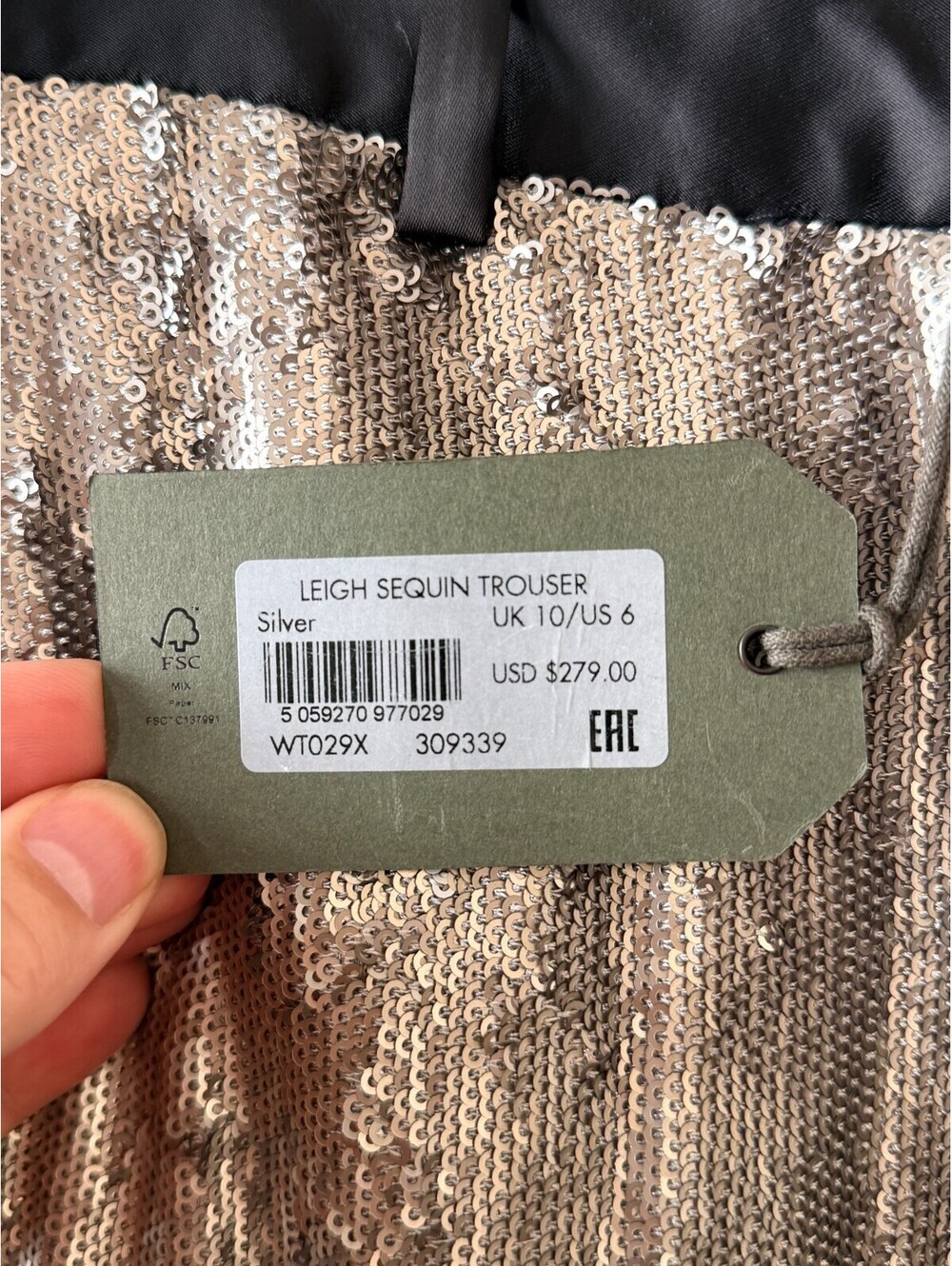 AllSaints Leigh Sequin Trousers Silver Sequin Straight Leg Pants 6 BNWT NEW - Picture 10 of 12